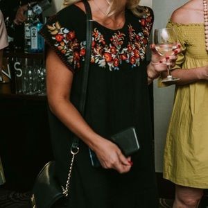 Black embroidered shift dress
